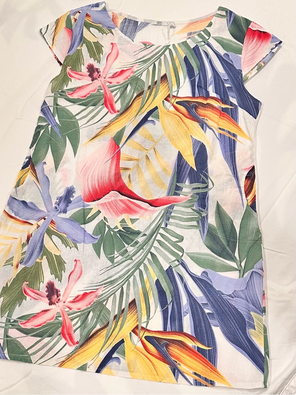Linen A-Line Dress Tropical Floral (2XL)
